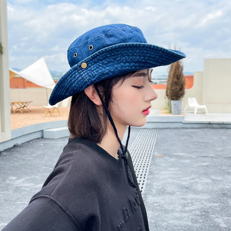 Nón Tai Bèo Vành Rộng Màu Xanh Đen Kiểu Cao Bồi Nhật Bản Thời Trang Xuân Thu Cho Nam Và Nữ
