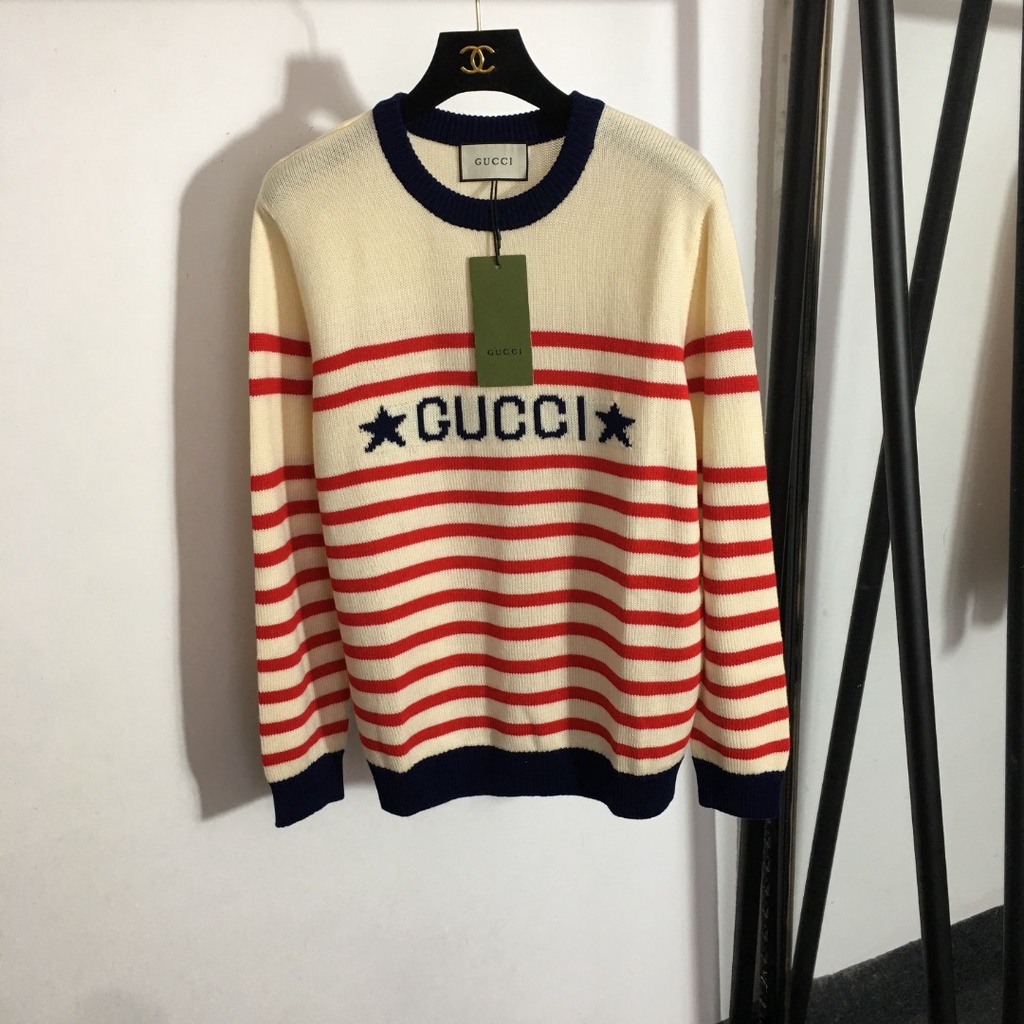 Áo len nữ họa tiết kẻ sọc thời trang cao cấp Gucci GC phong cách cổ điẻn