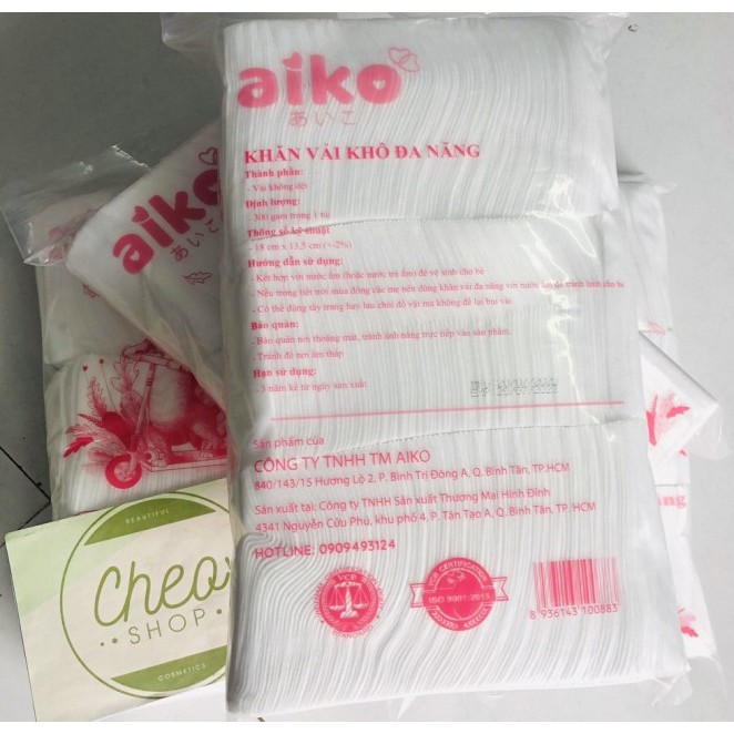 (100% HÀNG CTY AIKO) COMBO 2 BỊCH KHĂN VẢI KHÔ ĐA NĂNG AIKO (300G / BỊCH) - SIZE NHỎ (18CM x 13,5CM)