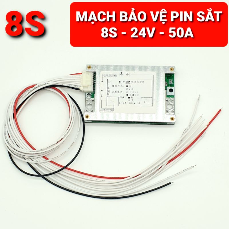 Achun.vn - MẠCH BMS PIN SẮT 8S - 24V XẢ 50A - CÂN BẰNG 36MA - SẠC & XẢ CÙNG CỔNG