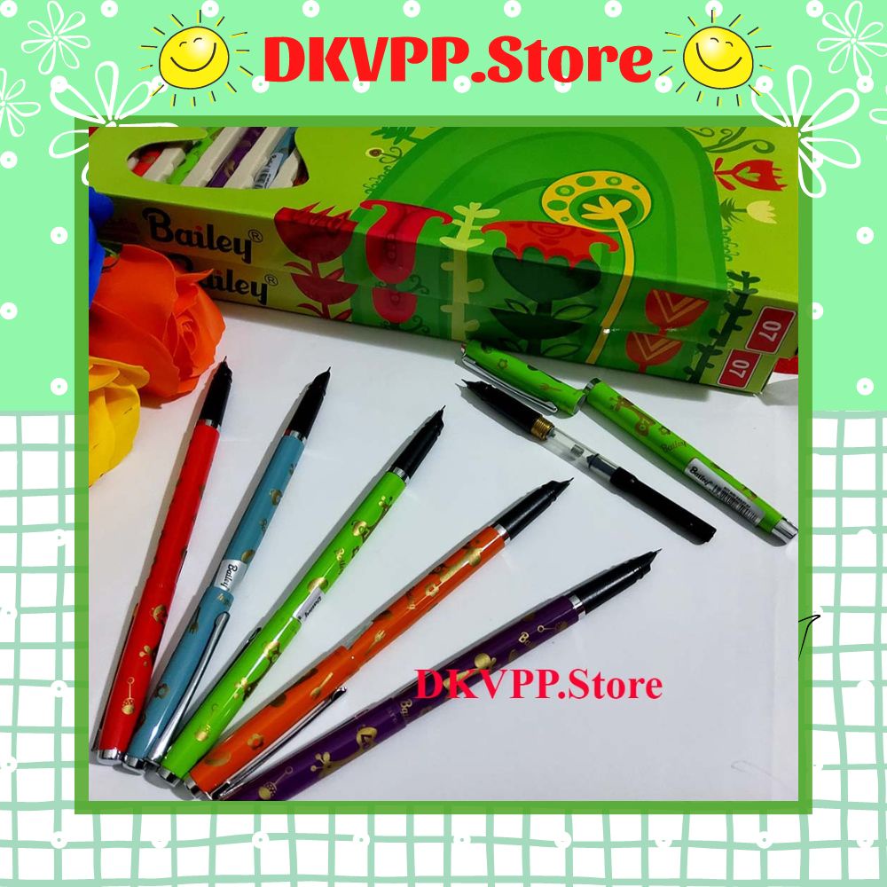 Bút máy luyện chữ cho bé lớp 1, lớp 2 - DKVPP.Store, Bút mực Aladin Bailey AL07 ngòi Kim, nét Êm Trơn 0,38mm 5 màu đẹp