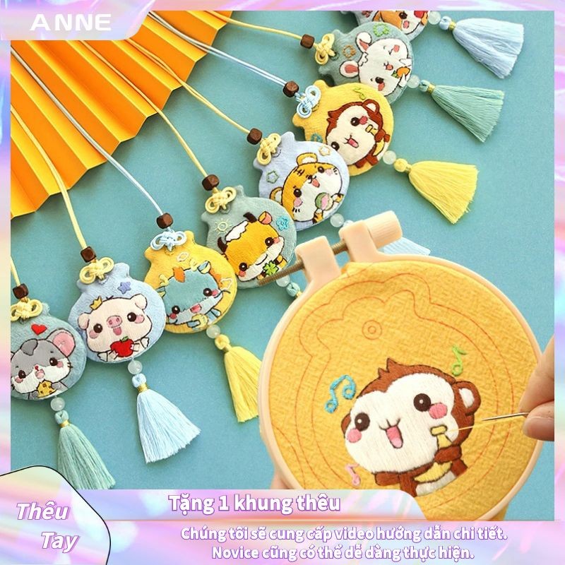 Thêu Handmade/Phụ Kiện/12 Cung hoàng đạo thêu tay bùa hộ mệnh/Gói vật liệu thêu tay/Nghề Thêu