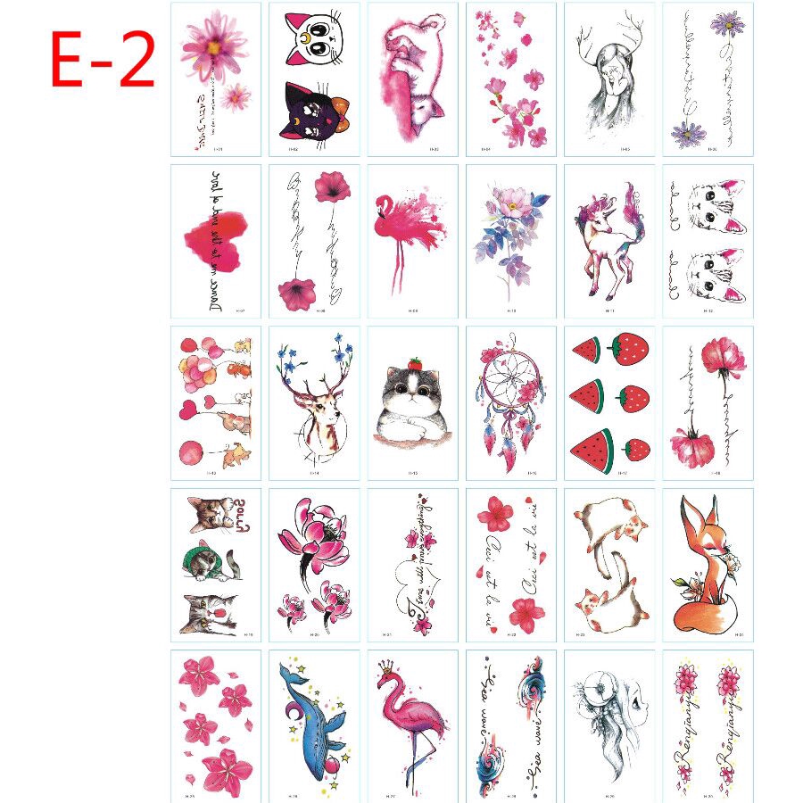Set 30 tờ sticker hình xăm tạm thời kiểu hoa/chữ không thấm nước