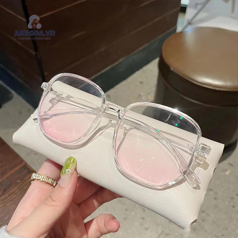 Kính mắt nữ nhiều màu kính hai chấm giá rẻ tạo hiệu ứng má hồng dễ thương hai màu trong suốt gọng đen