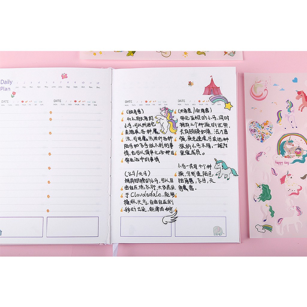 Set 6 tờ stickers dán trang trí hình kỳ lân DIY cho nhật ký dễ thương