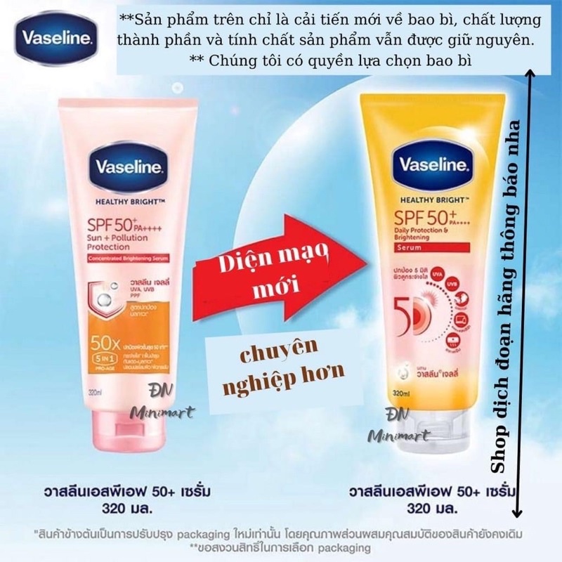 Dưỡng thể Vaseline 50x SPF 50++ 300ml thái lan Mẫu mới