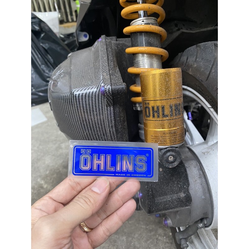 Tem Ohlins Xanh Thuỵ Điển Dán Bình Dầu