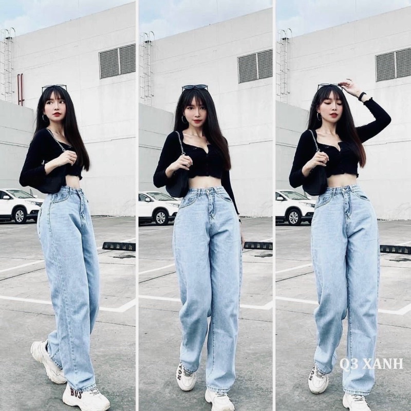 Quần jean trơn ống rộng- Quần jean ống rộng trơn