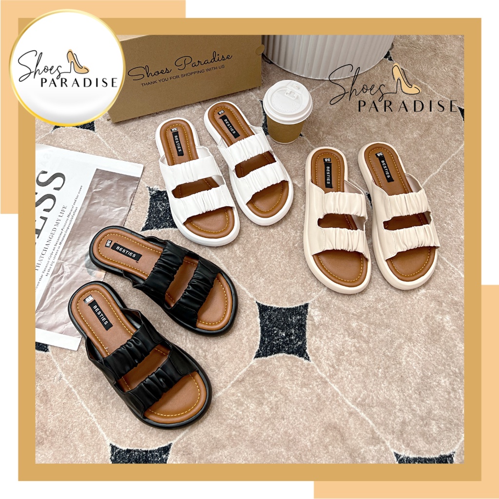 Dép nữ thời trang hai quai ngang cute kiểu đế bệt đẹp thời trang SHOES PARADISE D019