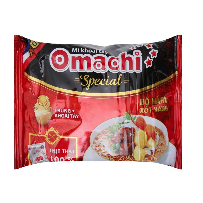 15 Gói x  92g Mì Tôm Omachi Special Thịt Thật Bò Hầm Xốt Vang