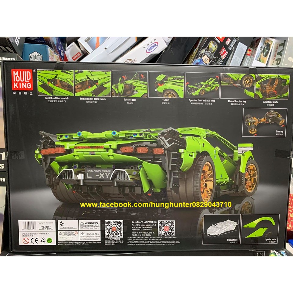 Technic Mould king 13057 Bộ lắp ráp Siêu Xe Lamborghini Sian FKP 37 Green Điều khiển từ xa