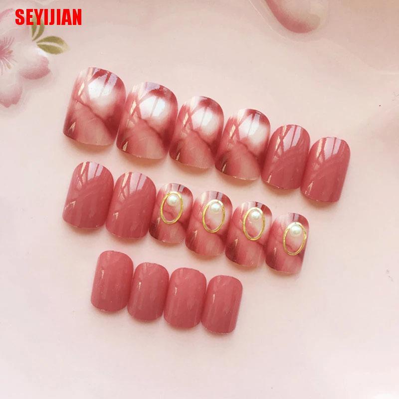 Set 24 móng tay giả acrylic màu hồng xinh xắn lâu trôi