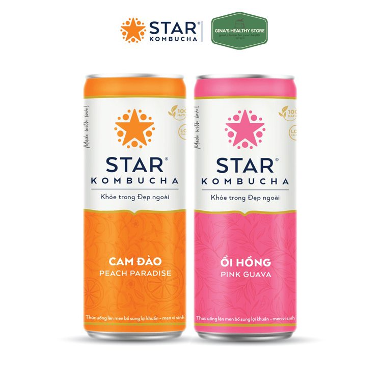 Lốc 6 lon trà Star Kombucha thức uống lên men tự nhiên bổ sung lợi khuẩn Mix Ổi Hồng/Cam Đào 2in1 săn sale giá tốt