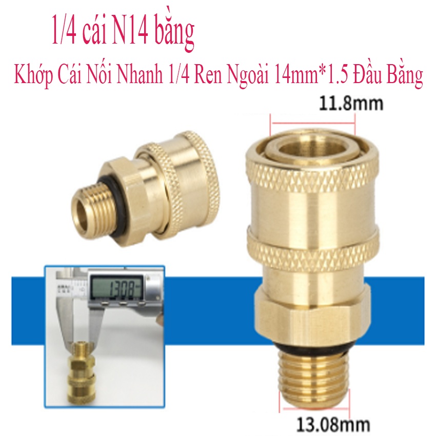 Bộ Khớp Nối Nhanh 1/4" Đủ Các Loại Ren 13mm 14mm 18mm 22mm Dành Cho Máy Rửa Xe Cao Áp Gia Đình Mini