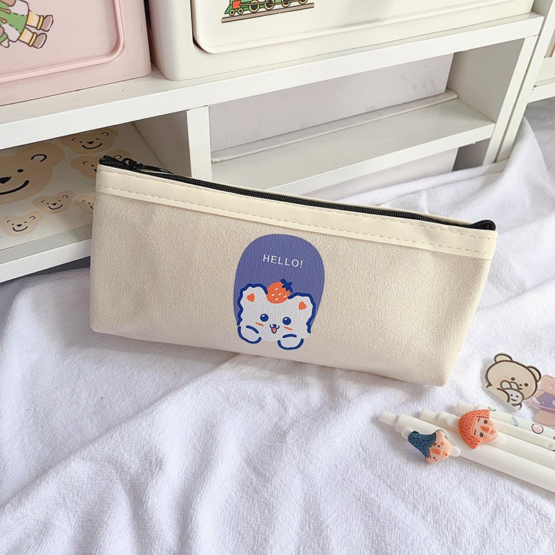 Túi đựng bút bằng vải canvas cỡ lớn thiết kế dễ thương cho nữ