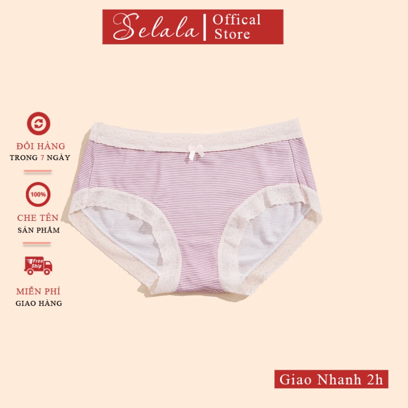 Quần Lót Nữ Cotton Selala Viền Ren Phối Nơ Họa Tiết Siêu Cute QC22