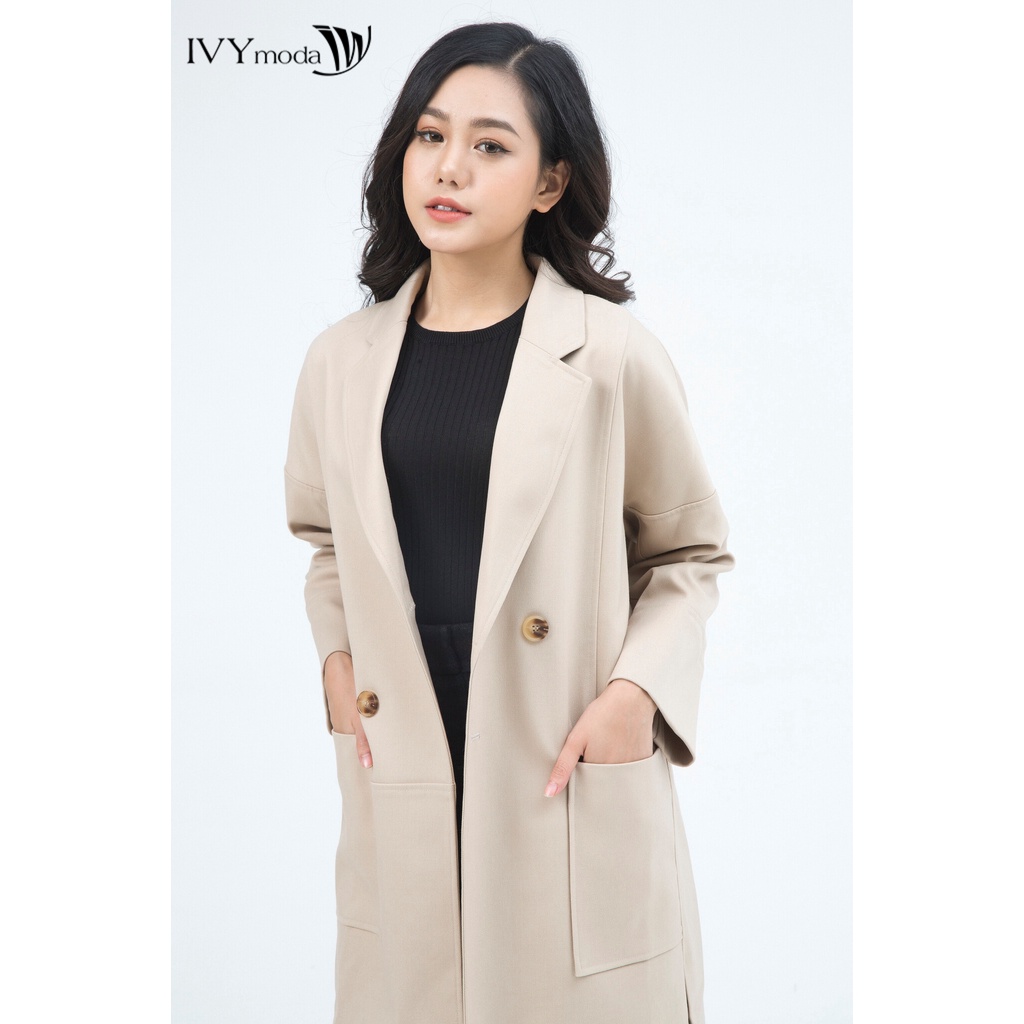 [NHẬP WABRTL5 GIẢM 10% TỐI ĐA 50K ĐH 250K ]Áo khoác nữ dáng dài cổ 2 ve IVY moda MS 71M4902