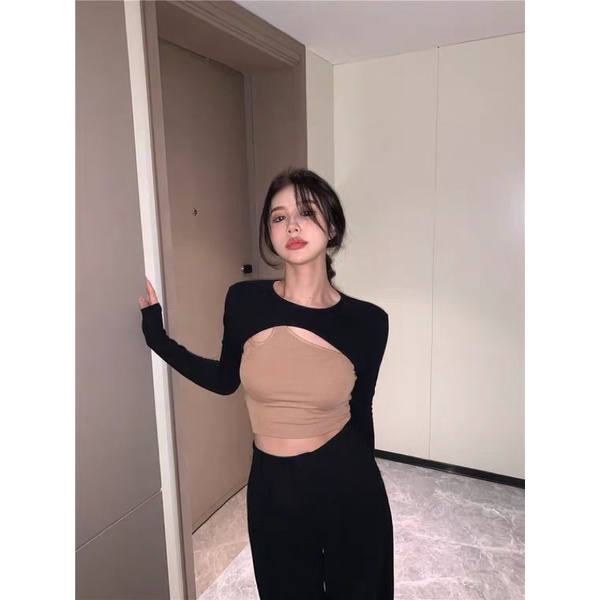 Áo croptop mix áo khoác len ôm body phong cách cá tính (kèm video+ảnh thật) | BigBuy360 - bigbuy360.vn