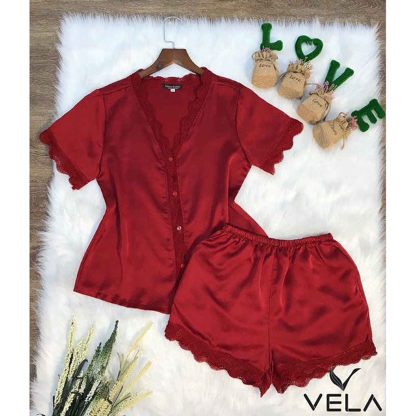 Bộ Đùi Mặc Nhà Lụa Satin Phối Ren Cổ Tim Cao Câp | BigBuy360 - bigbuy360.vn