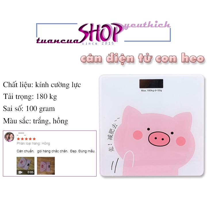 Cân Điện Tử Thay Pin AAA Cân Sức Khỏe Gia Đình Họa Tiết Chú Heo Tải  Trọng 180kg (CCH02)