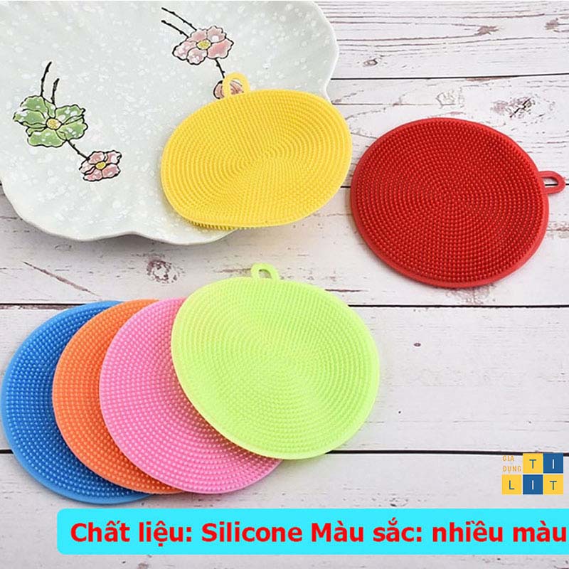 Miếng rửa bát chén dĩa Silicon tiện lợi cho nhà bếp - Miếng rửa chén bát xoong nồi Silicon có lỗ treo -[RỬA BÁT SILICON]