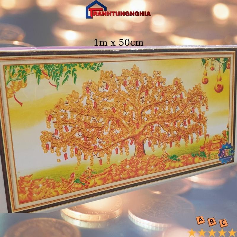 Tranh đính đá ABC cây kim tiền tài lộc (1m x 50cm)