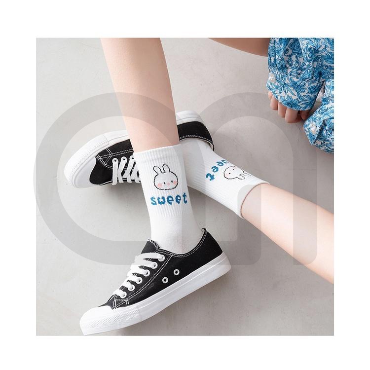 [Mã FAMARAL1 giảm 10K đơn 50K] Tất Vớ Cổ Ngắn Nữ Tone Trắng Họa Tiết Gấu Xinh Vải Cotton