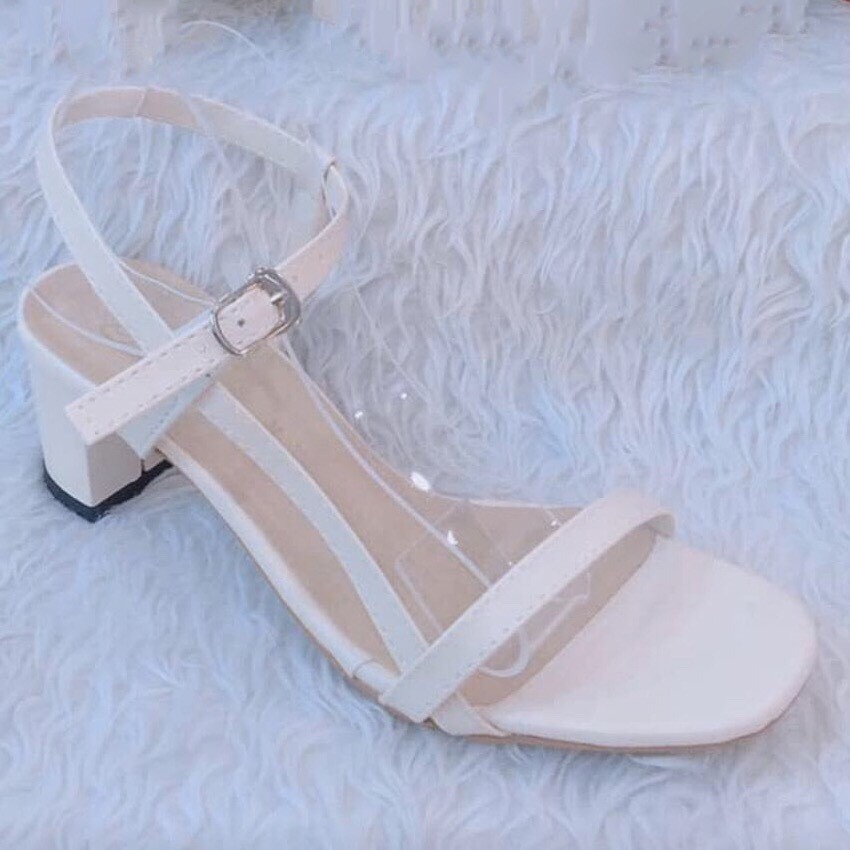 Sandal cao gót 5p quai mảnh dây nối hông đế vuông da mềm (FT-SD025)