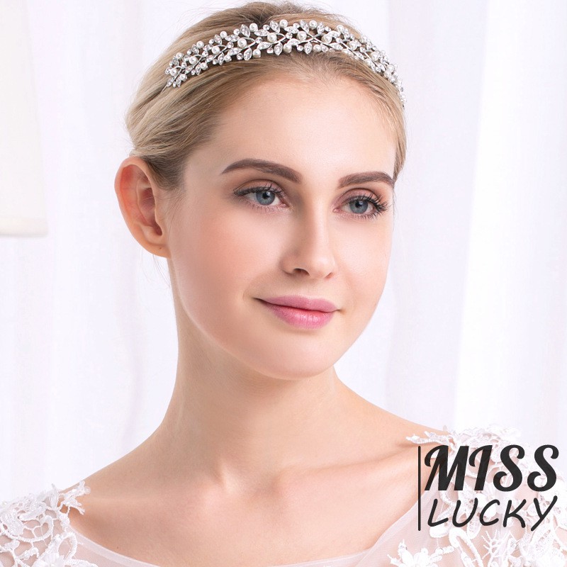 ❤HHN-VN New Korean Style Wedding Bridal Shiny Rhinestone Pearl Headband Fashion Princess Crown Bride