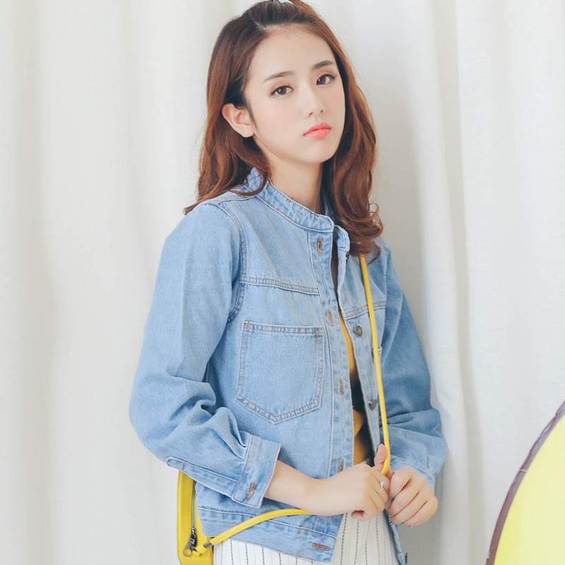 áo khoác jean nữ cổ trụ tàu 3490