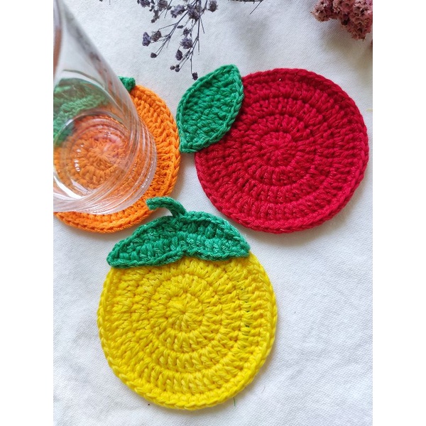 Đế lót cốc, miếng lót ly thấm nước hình trái cây handmade từ vải len nhiều màu dễ thương