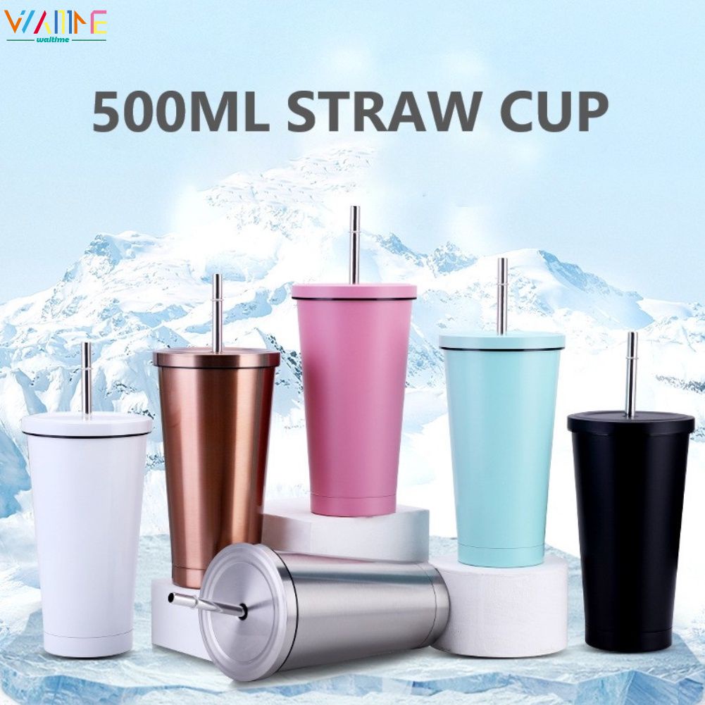 Bình nước giữ nhiệt 500ml bằng thép không gỉ kèm ống hút tiện dụng