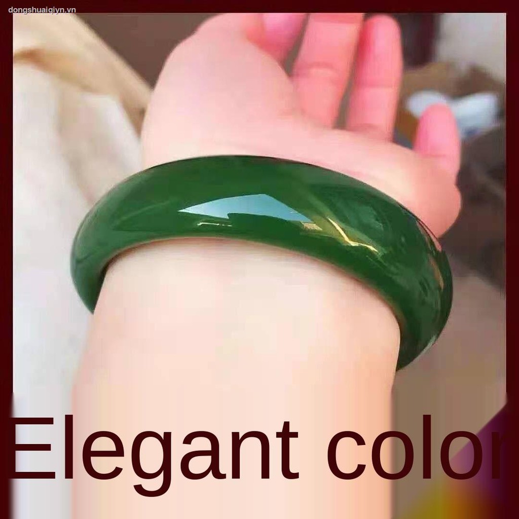 Vòng Tay Ngọc Bích Dày Bản Rộng Màu Xanh Lá
