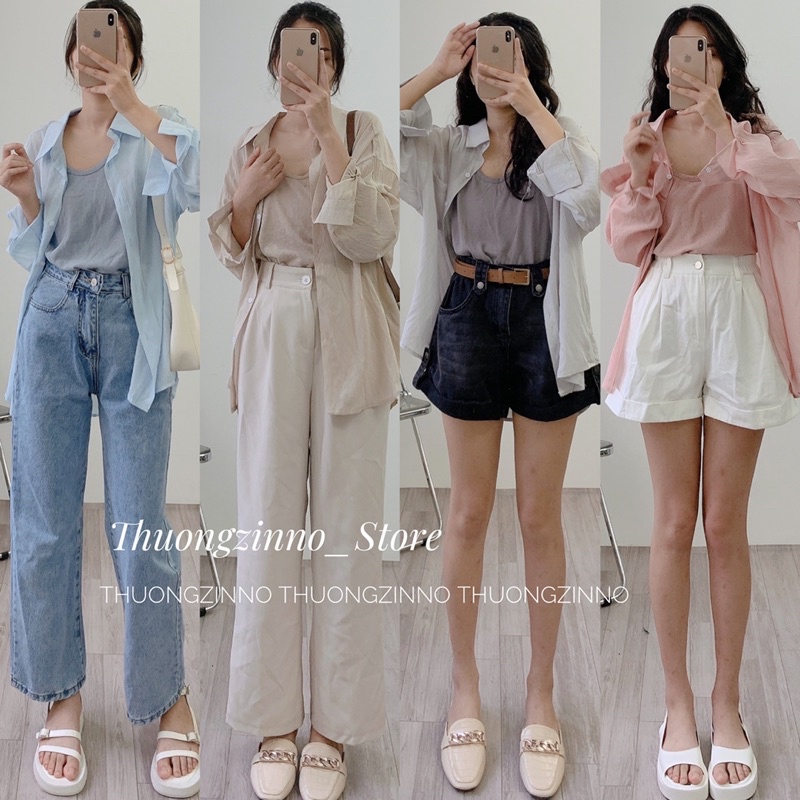 [Hàng chất lượng]Set sơ mi kèm áo hai dây”Decheeep” chất tơ xước mềm loại 1 Set áo khoác kèm áo 2 dây hàng Quảng Châu