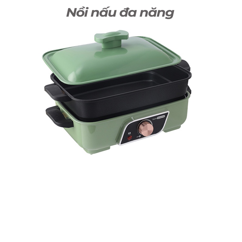 Nồi lẩu điện 2 tầng chống dính HGJ-B30, Bếp lẩu nướng đa năng 4.5L, công suất 1200w bảo hành 12 tháng