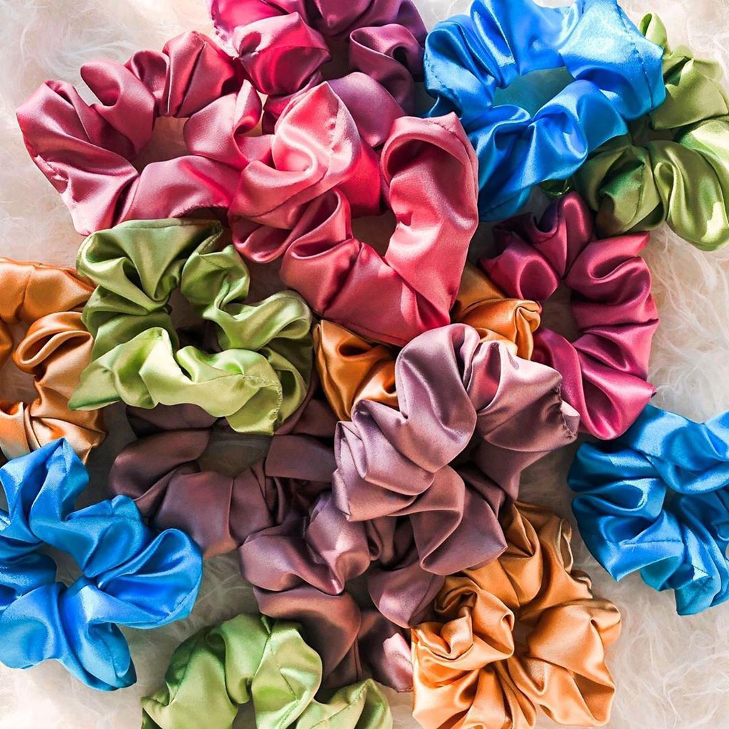 Dây cột tóc scunchies vải phi bóng mã trơn nữ tính dễ thương cho nữ, côt toc nữ, / giày thể thao97