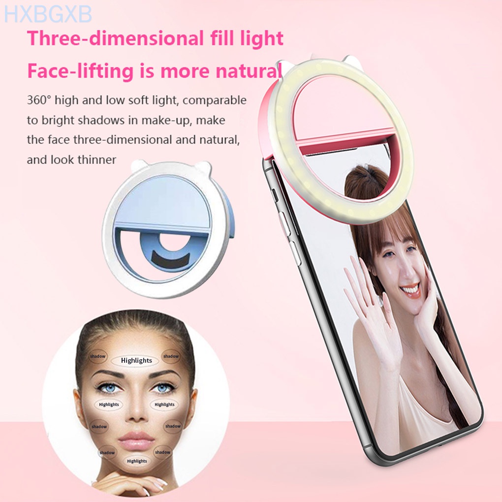 HXBG Phone Mini LED Ring Light Selfie Living Streaming 36 LEDs Portable Ring Lamp Dimmable Rechargeable