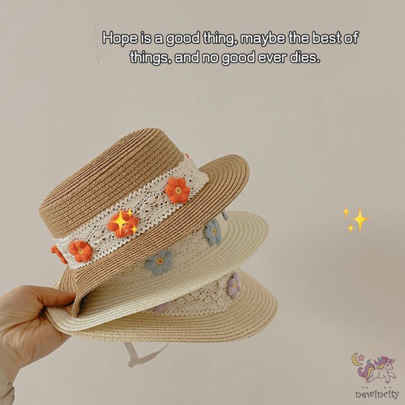 Mũ Rơm Cói Đính Hoa Xinh Xắn Cho Bé Gái