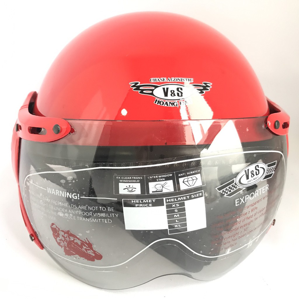 Mũ bảo hiểm nửa đầu có kính - Siêu đẹp - V&amp;S Helmet - VS105K - đỏ bóng