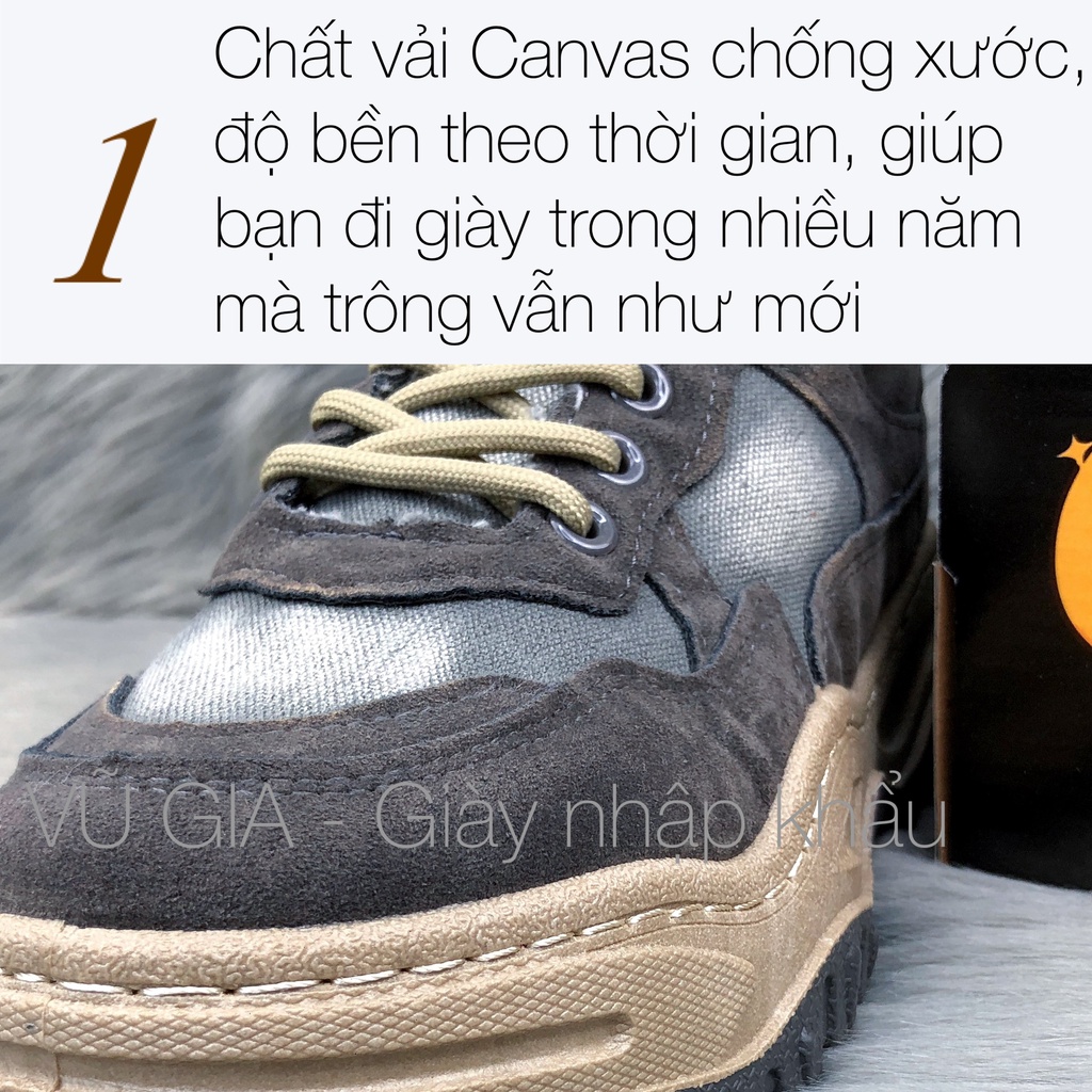 Giày nam cổ cao nhập khẩu chính hãng VŨ GIA Vải canvas chống xước phù hợp đi xe côn, đi phượt