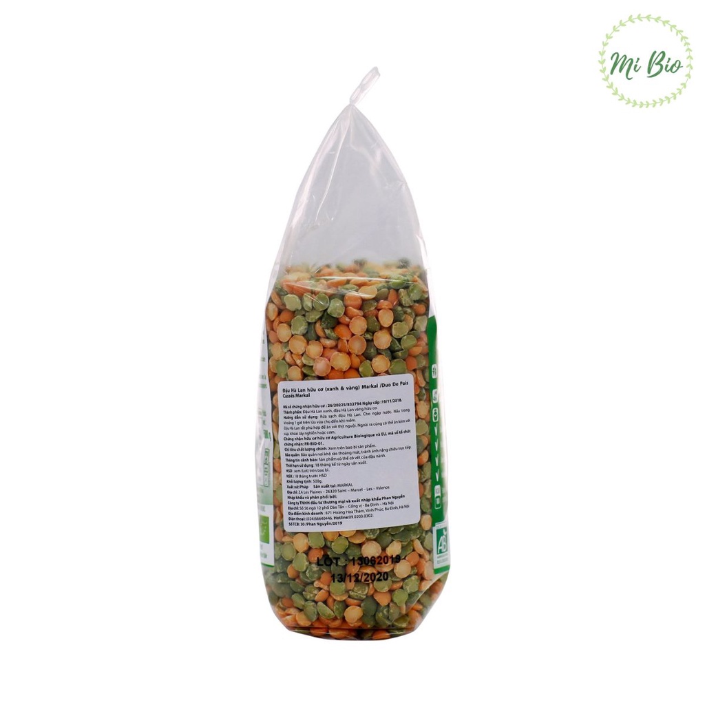 Đậu Hà Lan bóc vỏ hữu cơ (xanh &amp; vàng) 500g - Markal