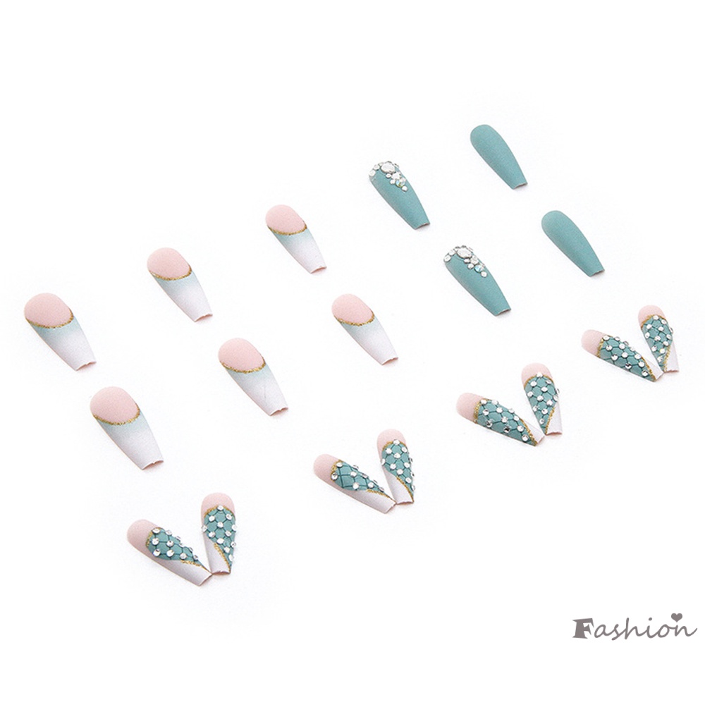 Bộ 24 Móng Tay Giả Trang Trí Nghệ Thuật Màu Xanh Dương Lấp Lánh Không Bị Rơi Dễ Xé