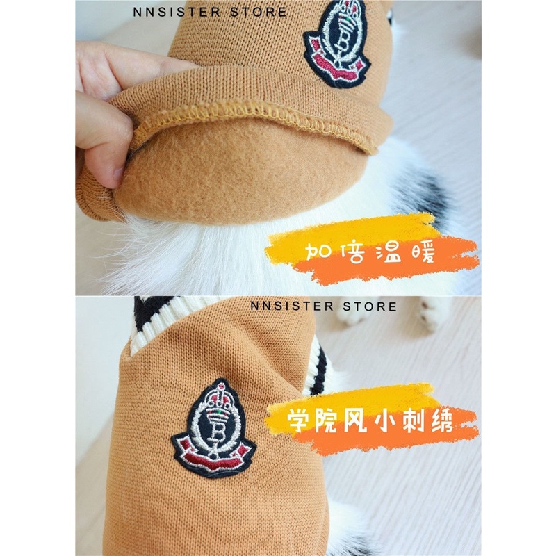 áo cho chó Áo sweater sát nách cổ chữ V mềm mại thoáng khí phong cách đi học dành cho cún cưng áo cún