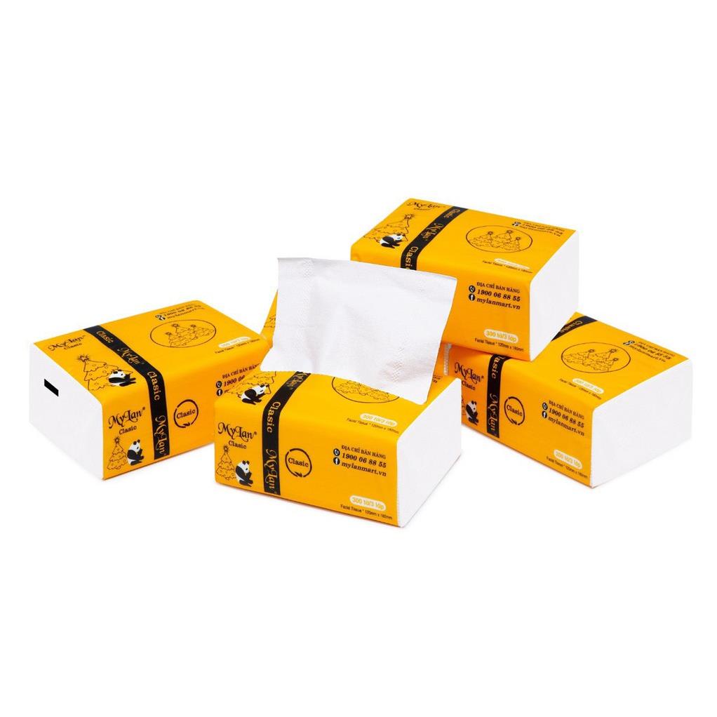 Giấy ăn gấu trúc 3 lớp siêu dai MyLan siêu mềm mịn không tan trong nước 300 tờ/gói, 1 xách 10 gói