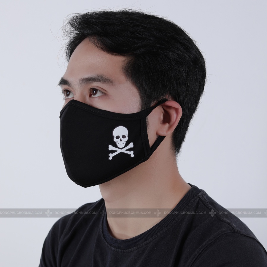 Combo 10 Khẩu Trang Vải Kháng Khuẩn Màu Đen In Họa Tiết Bắt Mắt Co Giãn, Dễ Chịu, Bảo Vệ Sức Khỏe Toàn Diện