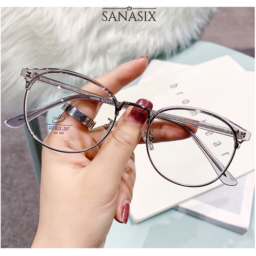 Gọng kính cận mắt tròn nam nữ màu đen, nâu, xám 10209. Tròng kính 0 độ chống ánh sáng xanh từ điệnt thoại, máy tính