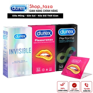 Combo bcs durex Pleasuremax – gân gai, Invisible – siêu mỏng & Performa – kéo dài