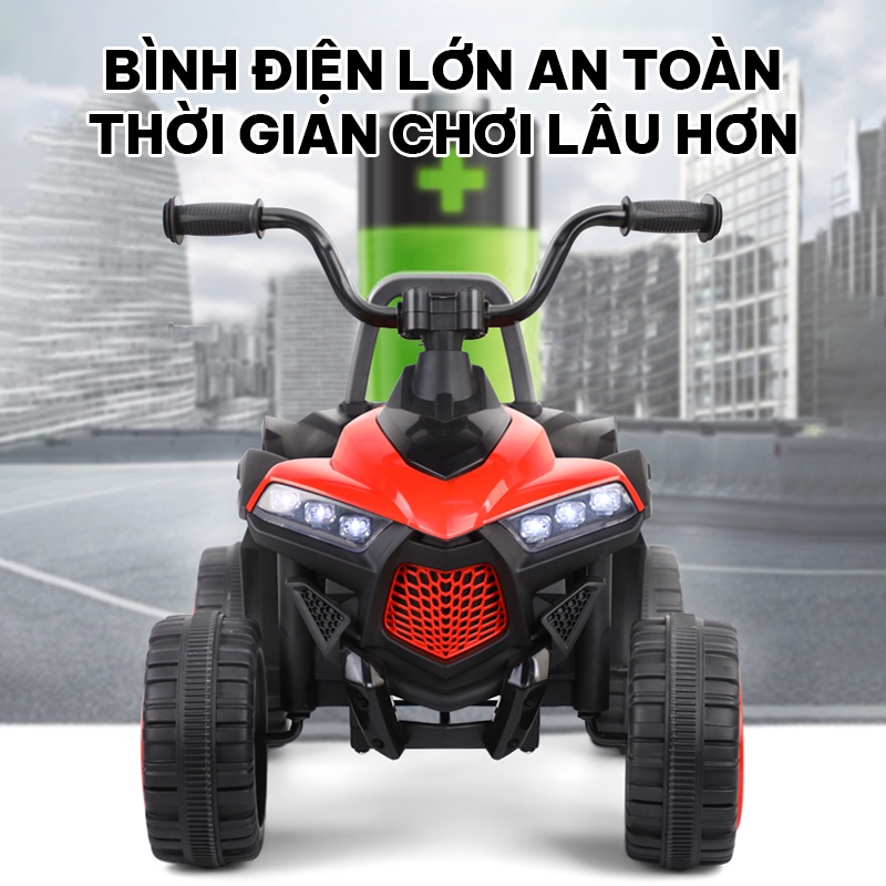 Xe ô tô điện trẻ em động cơ mạnh mẽ lốp xe to hơn bám đường tốt tích hợp âm nhạc và đèn LED chất liệu nhựa ABS an toàn