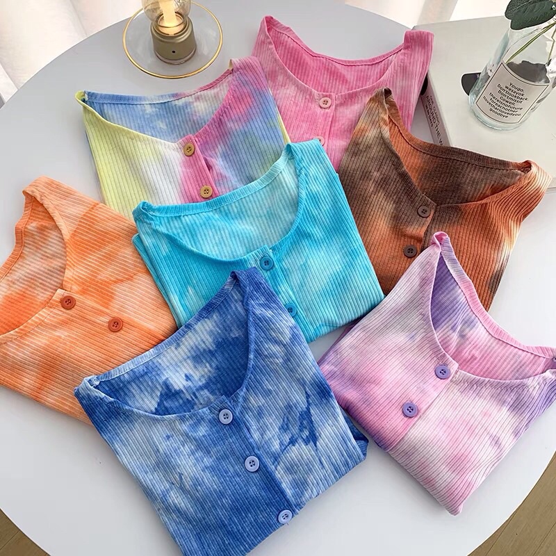 áo tăm khuy cài dáng croptop màu loang hot hit (6379#)