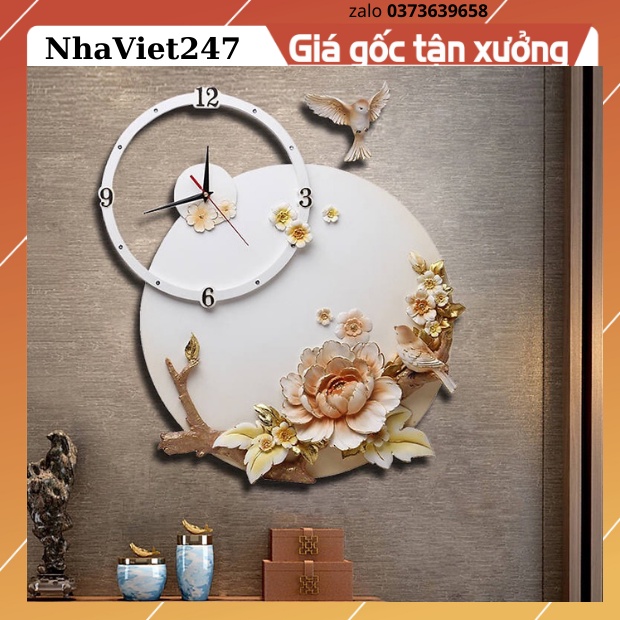 Đồng Hồ Treo Tường Trang Trí nghệ thuật-Hoạ Tiết Hoa Mẫu Đơn-Mã 009-Kt 70x50Cm- ,giá rẻ hàng nhập khẩu-bảo hành 5 năm